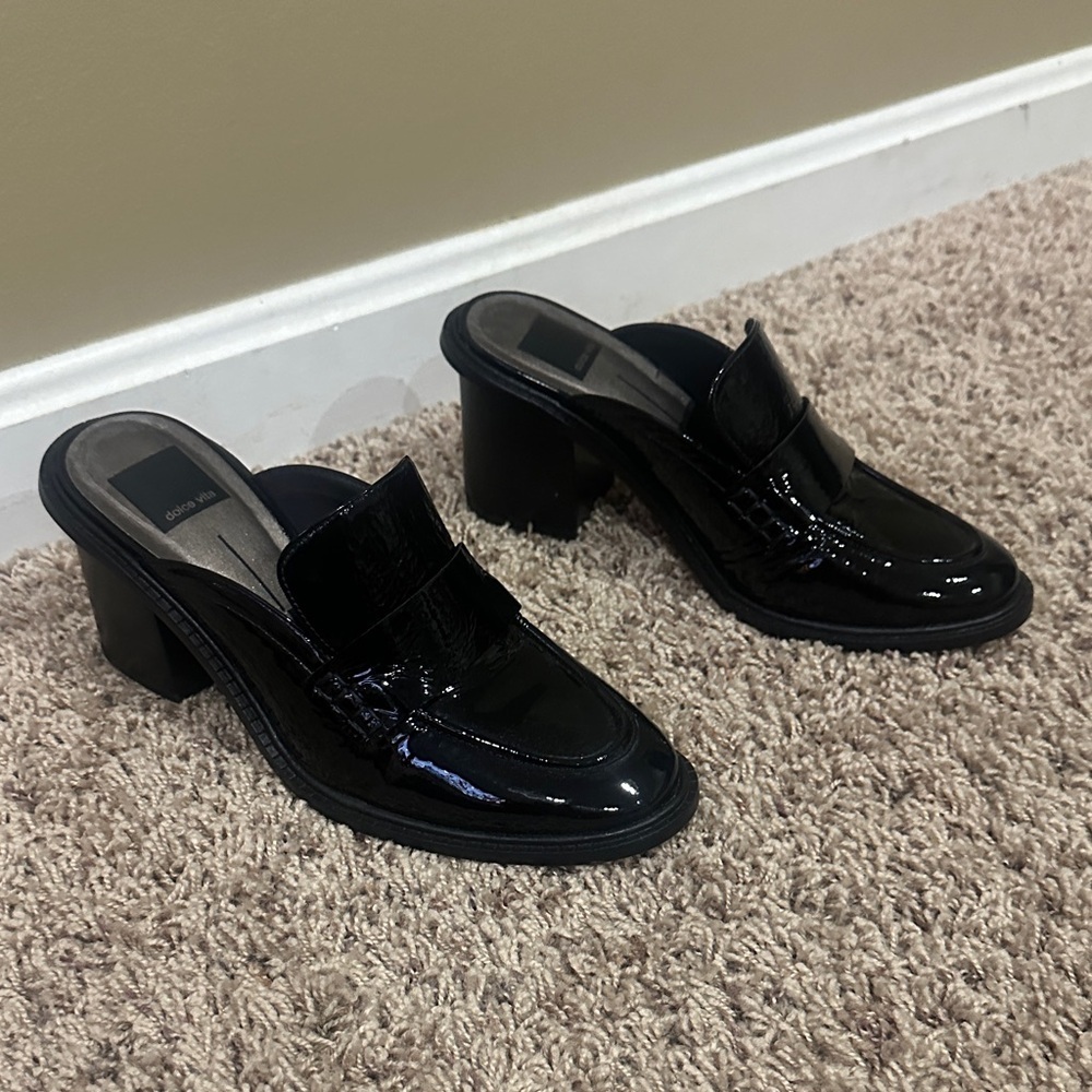 NEW Dolce Vita Glossy Black Block Heel Mules size 7.5